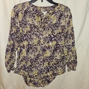 Hinge Purple V-Neck Bishop Sleeve Blouse